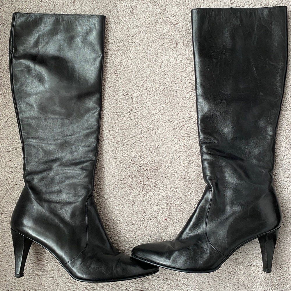 STUART WEITZMAN Black Leather Knee High Heel Riding Boots 10